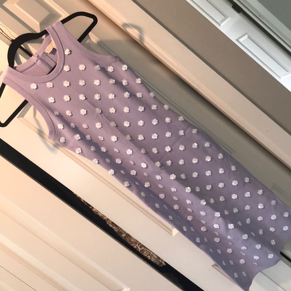 Lavender Floral Embellished Stretch Viscose Dress